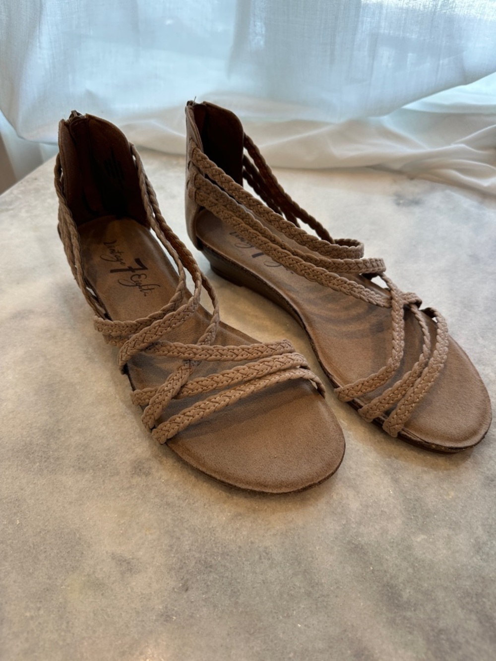 Braided Strappy Wedge Sandals in Tan - Women's Summer Comfort